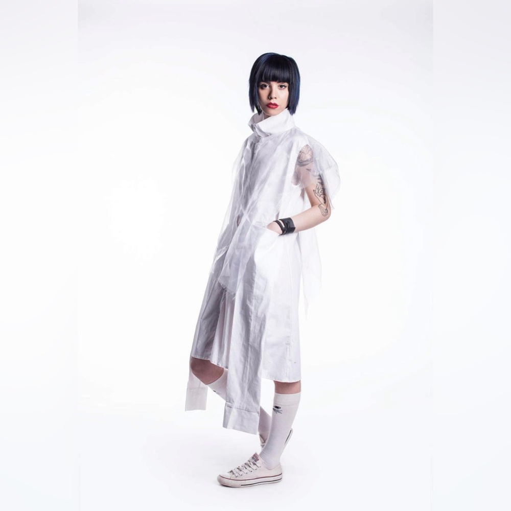 Avant-garde layered white dress, ethereal punk rebel artist. Only 1 exists